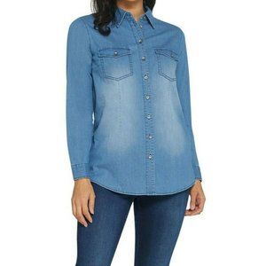 Belle Kim Gravel Boyfriend Stretch Denim Shirt QVC